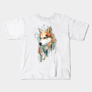 Watercolor Portrait of Red Siberian Husky Kids T-Shirt